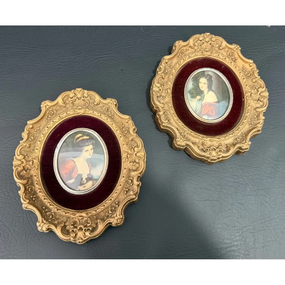 Cameo Creation Miniature Portraits Lady Hamilton Set 2 Gold Ornate Frame‎